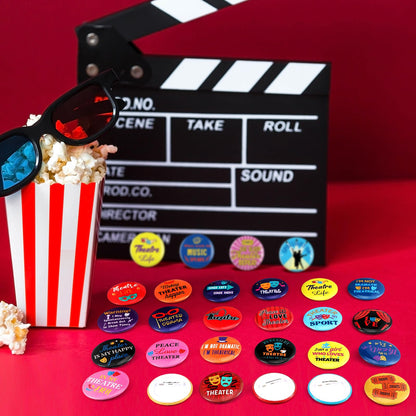 Landical 50 Pcs Theatre Gifts Set Theater Button Pins Bulk Musical Theater Badges Broadway Pins Comedy Tragedy Mask Drama Actor Gifts for Theatre Party Favors