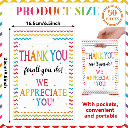 50 Pcs We Appreciate You Favors Bag Thanks for All You Do Plastic Gift Bags Be Thankful to Teacher Candy Snack Bag for Teacher Doctor Staff Employee Appreciation Party Decoration Supplies 10 x 6.5Inch