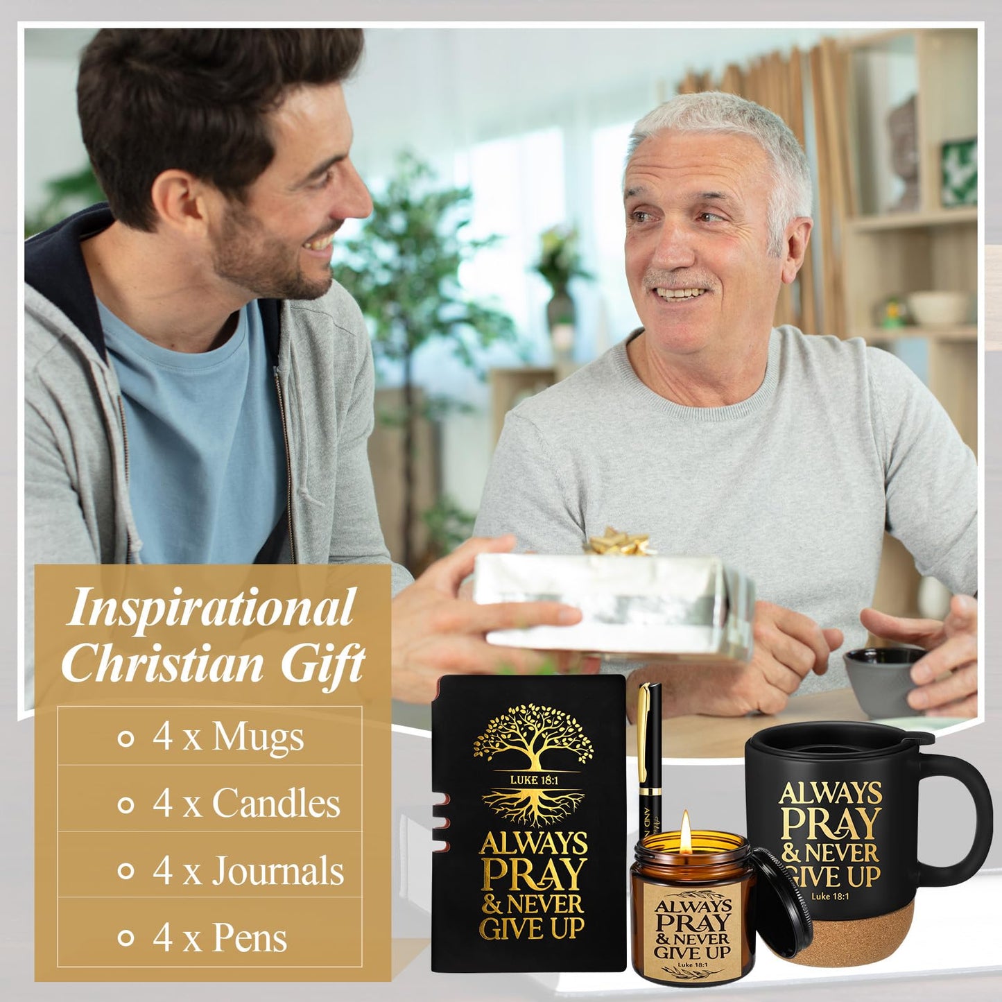 FillTouch 16 Pcs Christian Gift Church Father's Day Bulk Religious Bible Verse Prayer Journal Coffee Mug Candle Set for Man of God Pastor Father Dad Bible Study CNA Gifts (Hope,Black)
