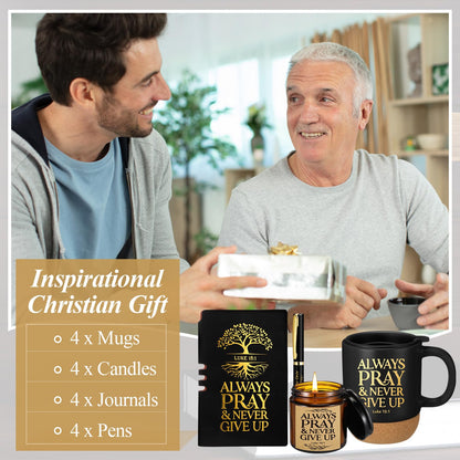 FillTouch 16 Pcs Christian Gift Church Father's Day Bulk Religious Bible Verse Prayer Journal Coffee Mug Candle Set for Man of God Pastor Father Dad Bible Study CNA Gifts (Hope,Black)