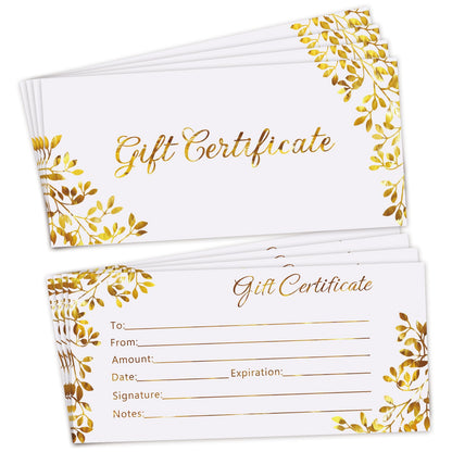 Blank Gift Certificates 50 Pcs Generic Certificate Cards Vouchers Gold Blank Cards Coupon Card for Business, Beauty Salon,Restaurant,Wedding Bridal,Birthday Holder,3.5 x 7.5 Inch