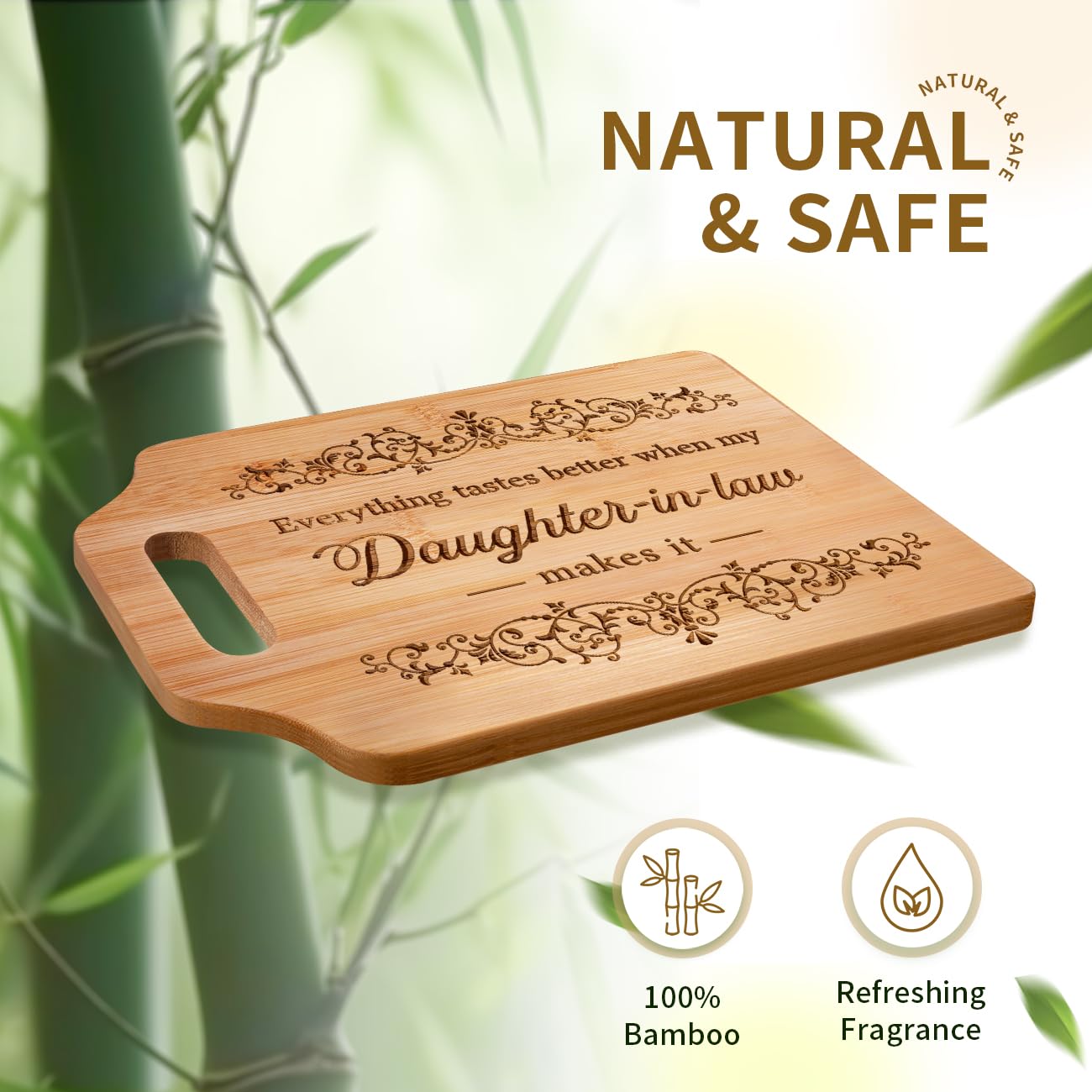 AceThrills Daughter in Law Gifts for Daughter in Law Birthday, Christmas, Mothers Day - Engraved Bamboo Cutting Board (Everything Tastes Better)