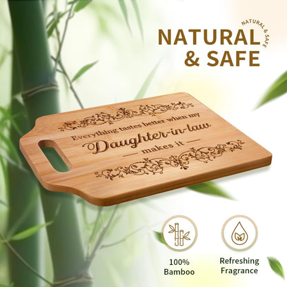 AceThrills Daughter in Law Gifts for Daughter in Law Birthday, Christmas, Mothers Day - Engraved Bamboo Cutting Board (Everything Tastes Better)