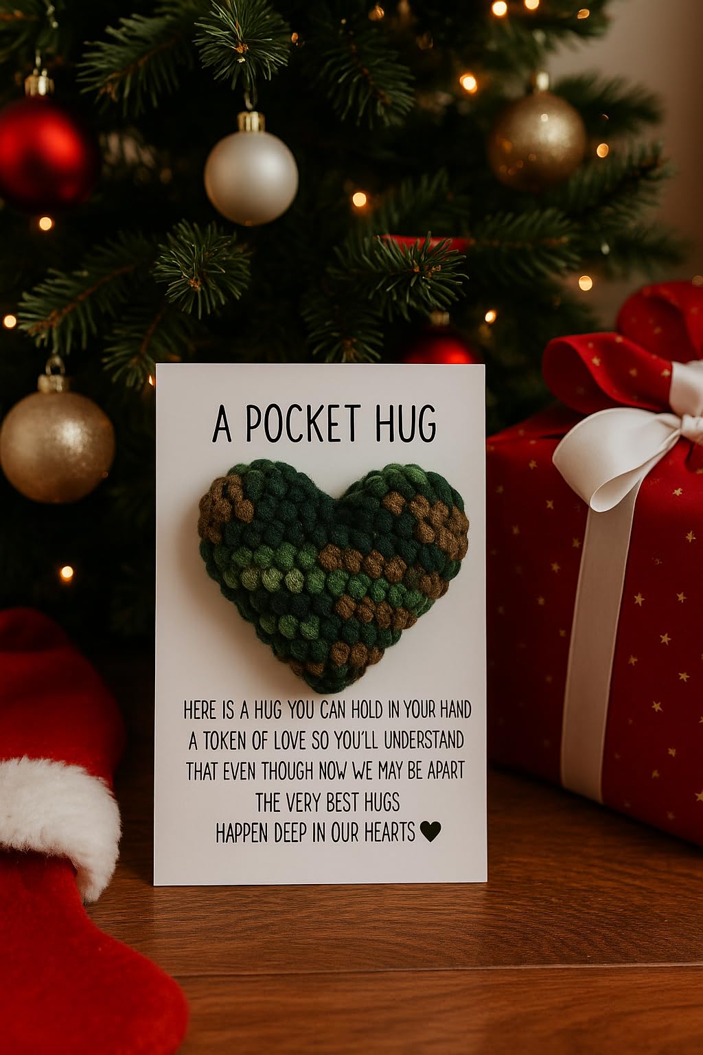 Acecare Crochet Heart Pocket Hug Deployment Gift for Navy Army, Military Long Distance Comfort Gift for Boyfriend Girlfriend Family