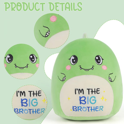 Big Brother Dinosaur Stuffed Animals: 9-Inch Cute Green Dinosaur Plush Toys, I’m The Big Brother Plushie Pillows, New Sibling Gifts for Boys Baby Shower Present