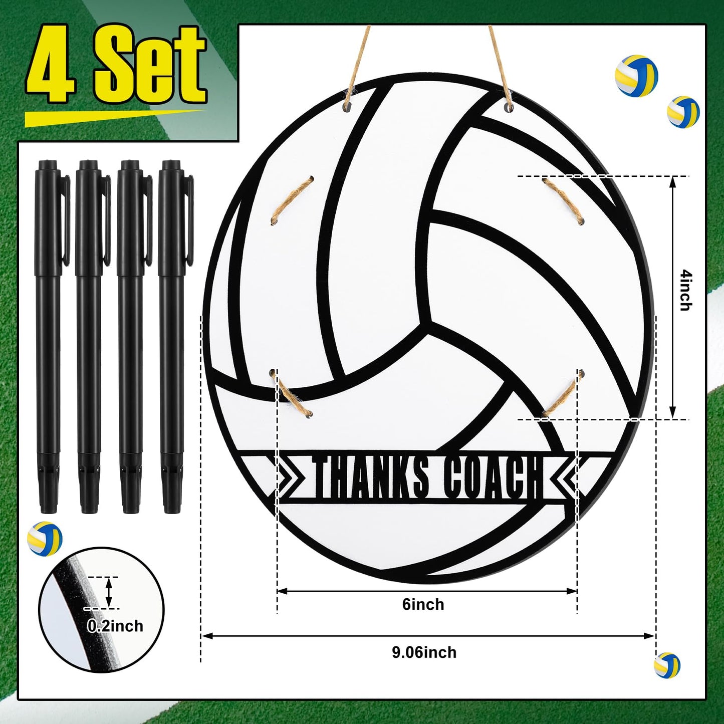 Cinnvoice 4 Set Volleyball Thanks Coach Picture Frames with Signature Pens Fits 4 x 6 Inches Photos Wooden Picture Frame Thanks Volleyball Coach Gift from Team Coaches Appreciation Home Plate Plaque