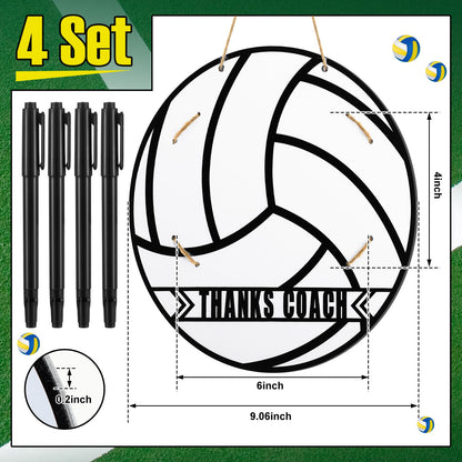 Cinnvoice 4 Set Volleyball Thanks Coach Picture Frames with Signature Pens Fits 4 x 6 Inches Photos Wooden Picture Frame Thanks Volleyball Coach Gift from Team Coaches Appreciation Home Plate Plaque