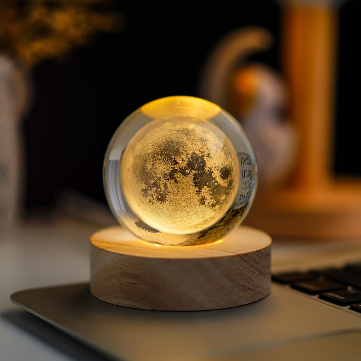 Crystal Moon Crystal Ball with Light Base Night Light 2.3Inches Glass Moon Globe Home Decor Birthday Gift for Women, Friends, Family