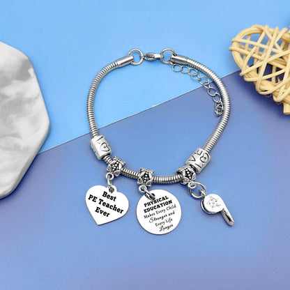 PE Teacher Gifts Bracelet Teacher Appreciation Gifts from Student Physical Education Gift Pe Bracelet Coach Gifts for Women Retirement Gifts for Teachers Graduation Gifts for Her Going Away Gifts
