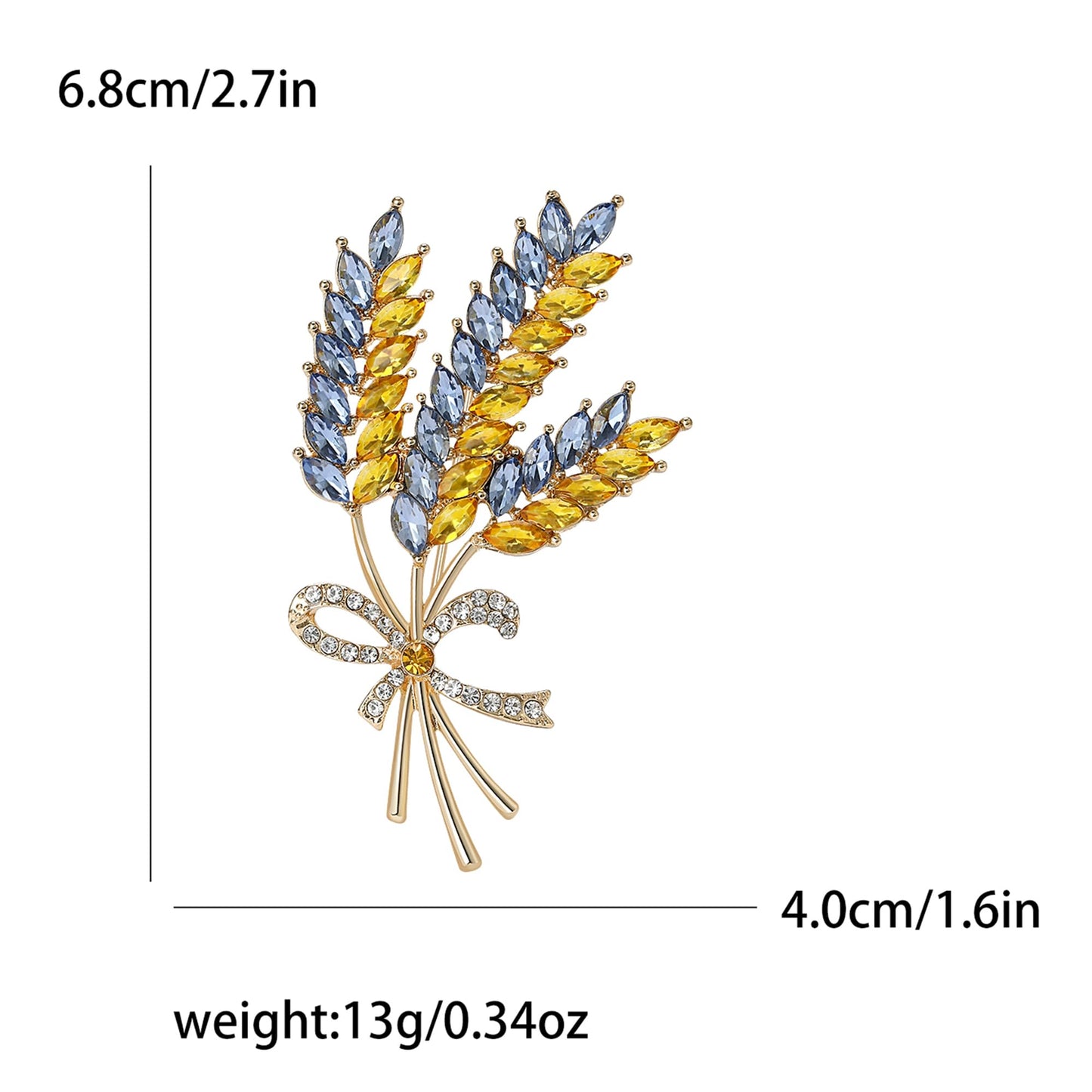 Fashion Three-head Ear of Wheat Brooch for Women Blue and Yellow Ukrainian Flag Brooch Patriotic Pin Gift