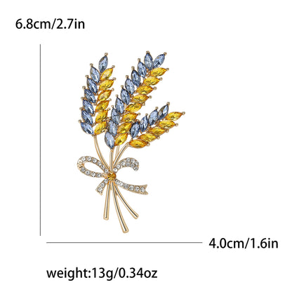 Fashion Three-head Ear of Wheat Brooch for Women Blue and Yellow Ukrainian Flag Brooch Patriotic Pin Gift