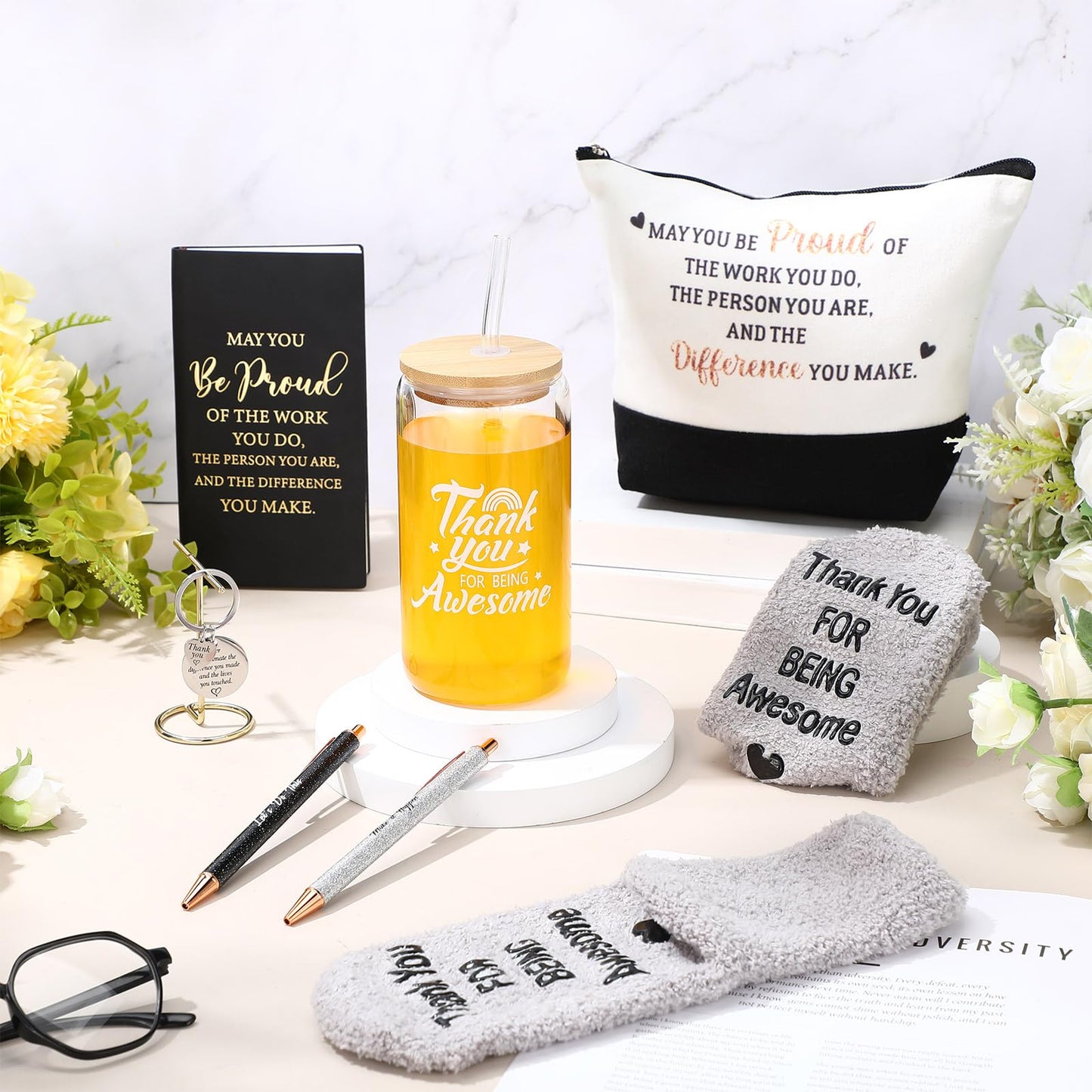 Funnymoom 7 Pcs Employee Appreciation Gifts Administrative Professionals Day Work Anniversary Thank You Gifts for Women Coworker Teacher Aide Graduation Educator Nurse Week(Black)