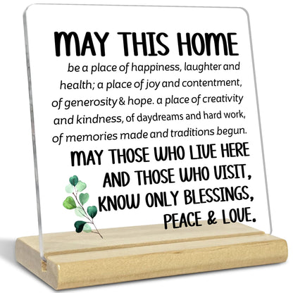 House Warming Gifts New Home for Women,Men,May This Home Acrylic Desk Docor Plaque,Inspirational Christian Desk Sign