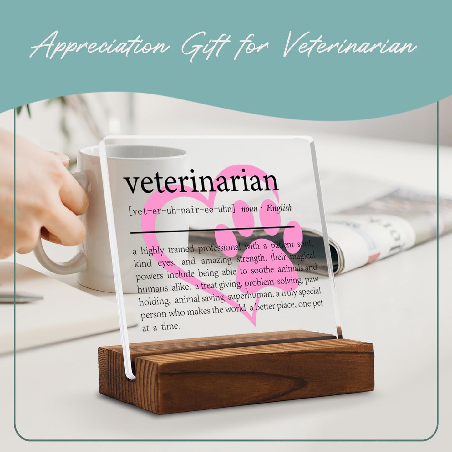 Veterinarian Gift Clear Desk Decor Sign, Appreciation Gifts for Vet Thank You Gift for Veterinary Graduation, Vet Definition Plaque Signs Gifts for Animal Doctor Men Women Office Decor