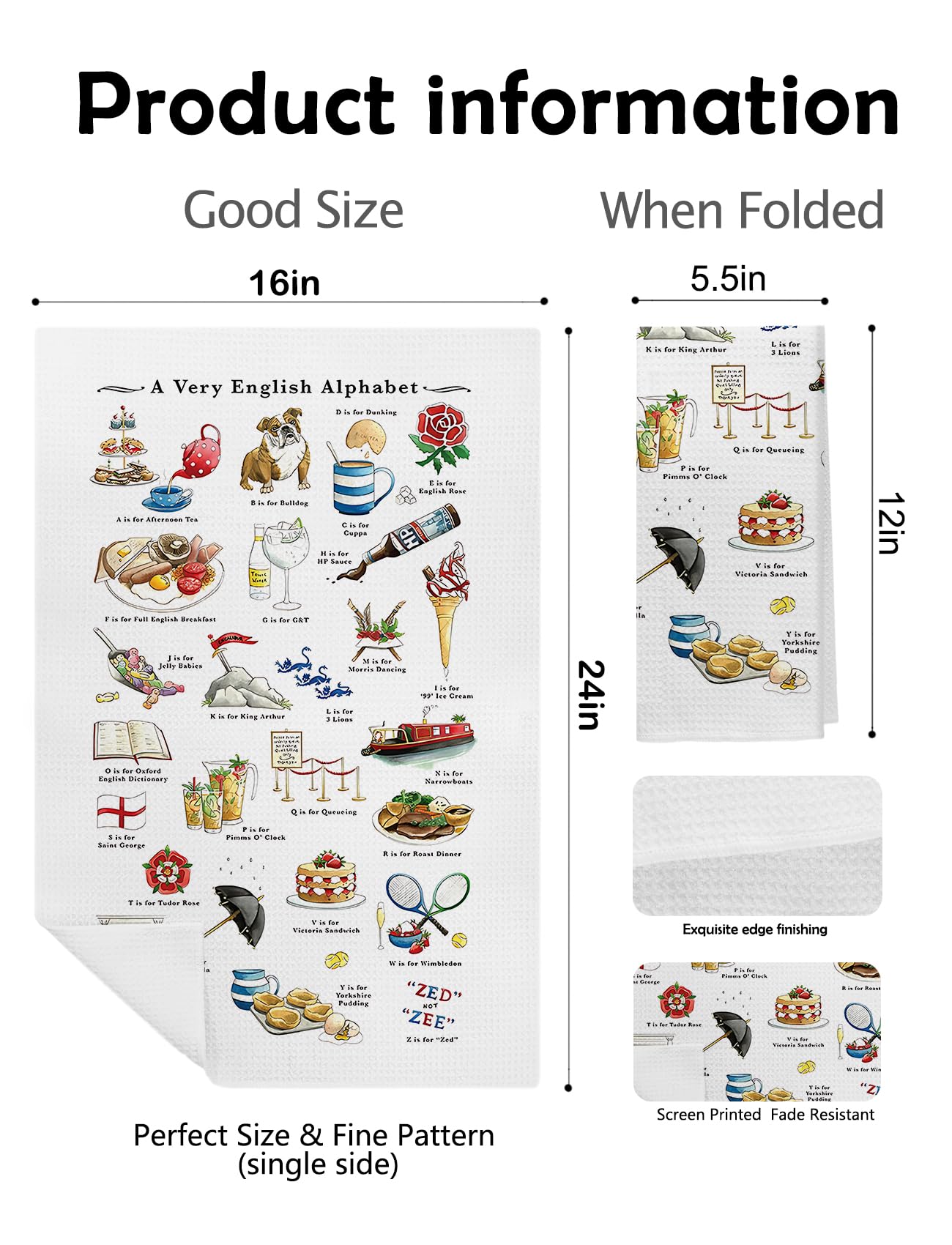 A Very English Alphabet Decorative Kitchen Towels 16x24 Inch ，English Gifts for Bathroom & Kitchen，British Gifts for Women Men，English Alphabet Lovers,