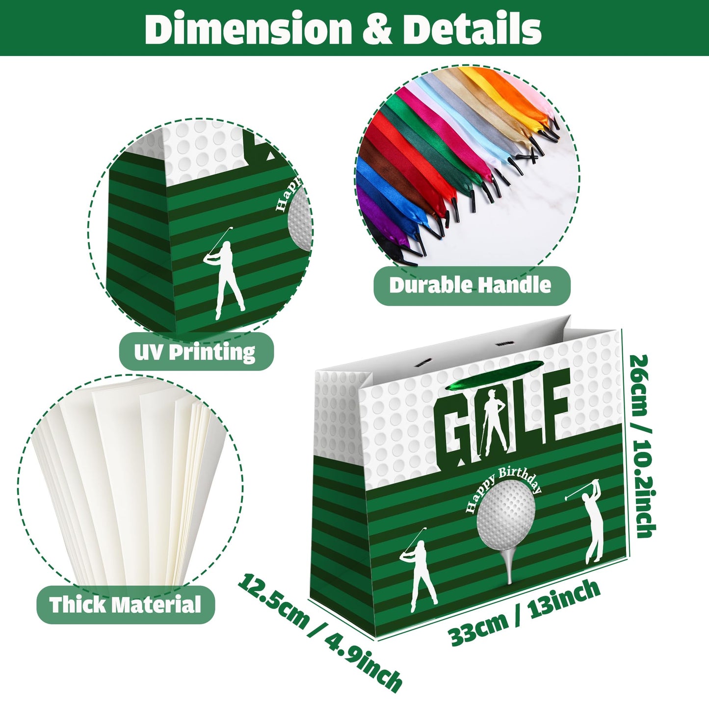 Sumerk 13" Golf Birthday Gift Bag with Tissue Papers and Greeting Card, Envelope and Stickers - Golf Theme Birthday Gifts Wrapping Bag for Men and Women