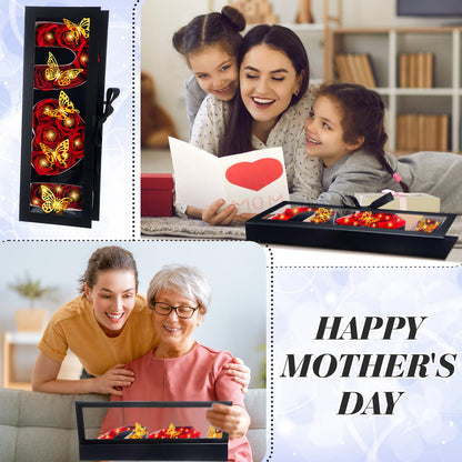 Vertintong 2 Sets Mother's Day Gift Empty Mom Fillable Flower Gift Boxes I Love U Cardboard Letter Shaped Fillable Packaging Box with 24 Pcs Gold Butterfly Decoration for Mother's Day Birthday(Black)