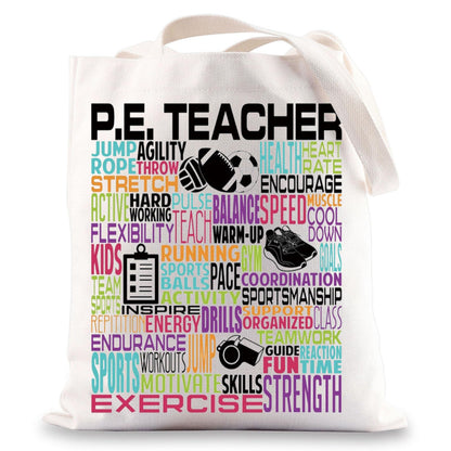 BWWKTOP PE Teacher Canvas Tote Bag PE Teacher Gifts Physical Education Teacher Shoulder Bag Physical Ed Teacher Gift