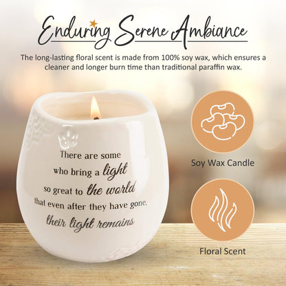 Pavilion Gift Company - 'In Memory, Light Remains' 19176 - White Ceramic Candle with Soy Wax in a Delicate Jasmine Scent, Thoughtful Sympathy, Remembrance, and Condolence Gift - 8 Ounces