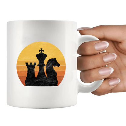 Panvola Vintage Chess Retro Sunset Retro Chess Gifts Player Coach Board Game Lover Dad Boyfriend Husband Brother Grandpa Uncle Novelty Drinkware Ceramic Mug 11 oz White