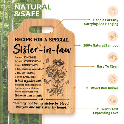 Gifts for Sister in Law, Sister In Law Birthday Gifts, Unique Recipe Cutting Board for Sister in Laws, Mothers Day, Christmas, Housewarming Gifts for Sister in Law Adult