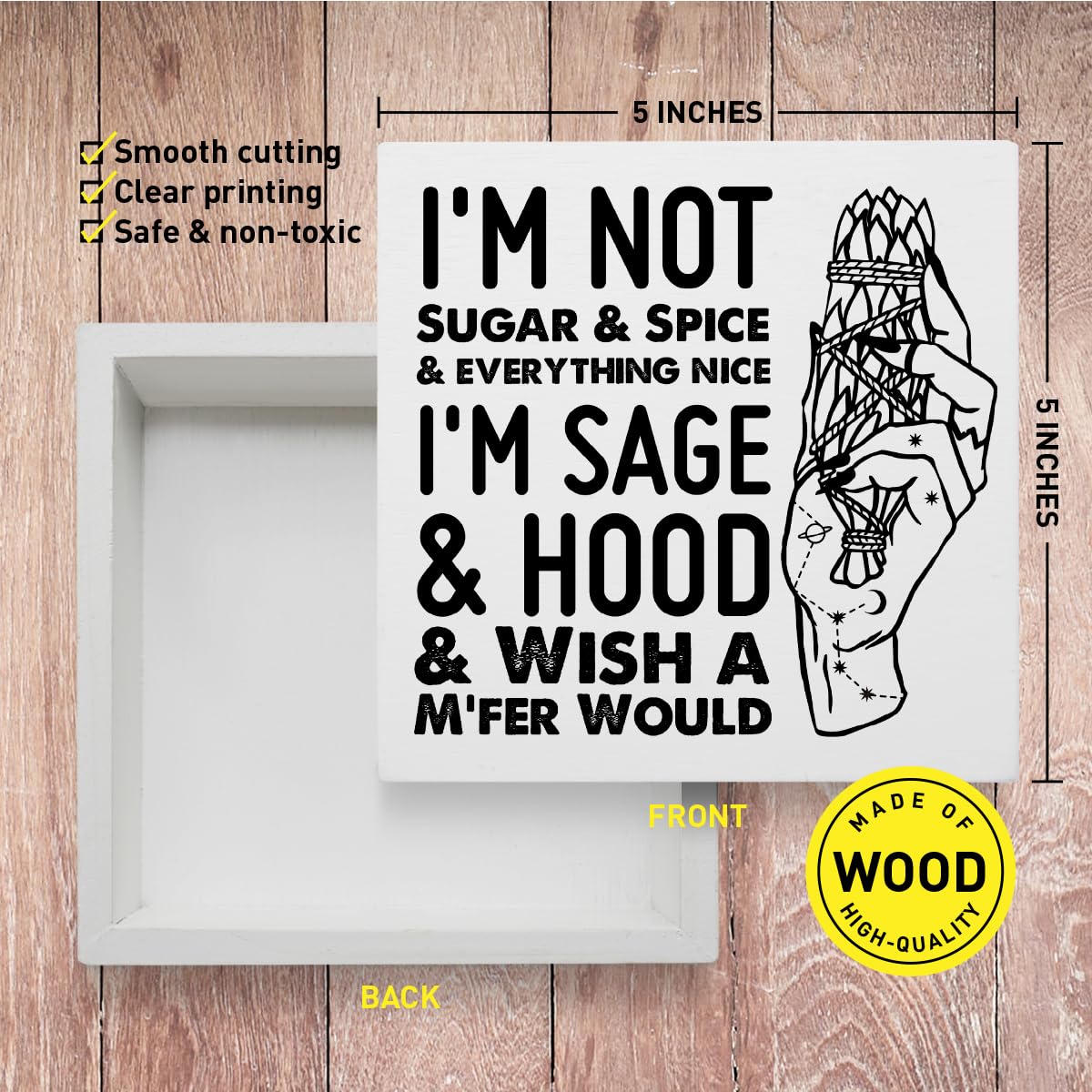 Witches Feminist Decor Wooden Box Sign, Celestial Witchy Witchcraft Decoration for Home Bedroom Bathroom Mystical Wiccan Table Decor, I'm Not Sugar, Witchy Gifts for Women Girls