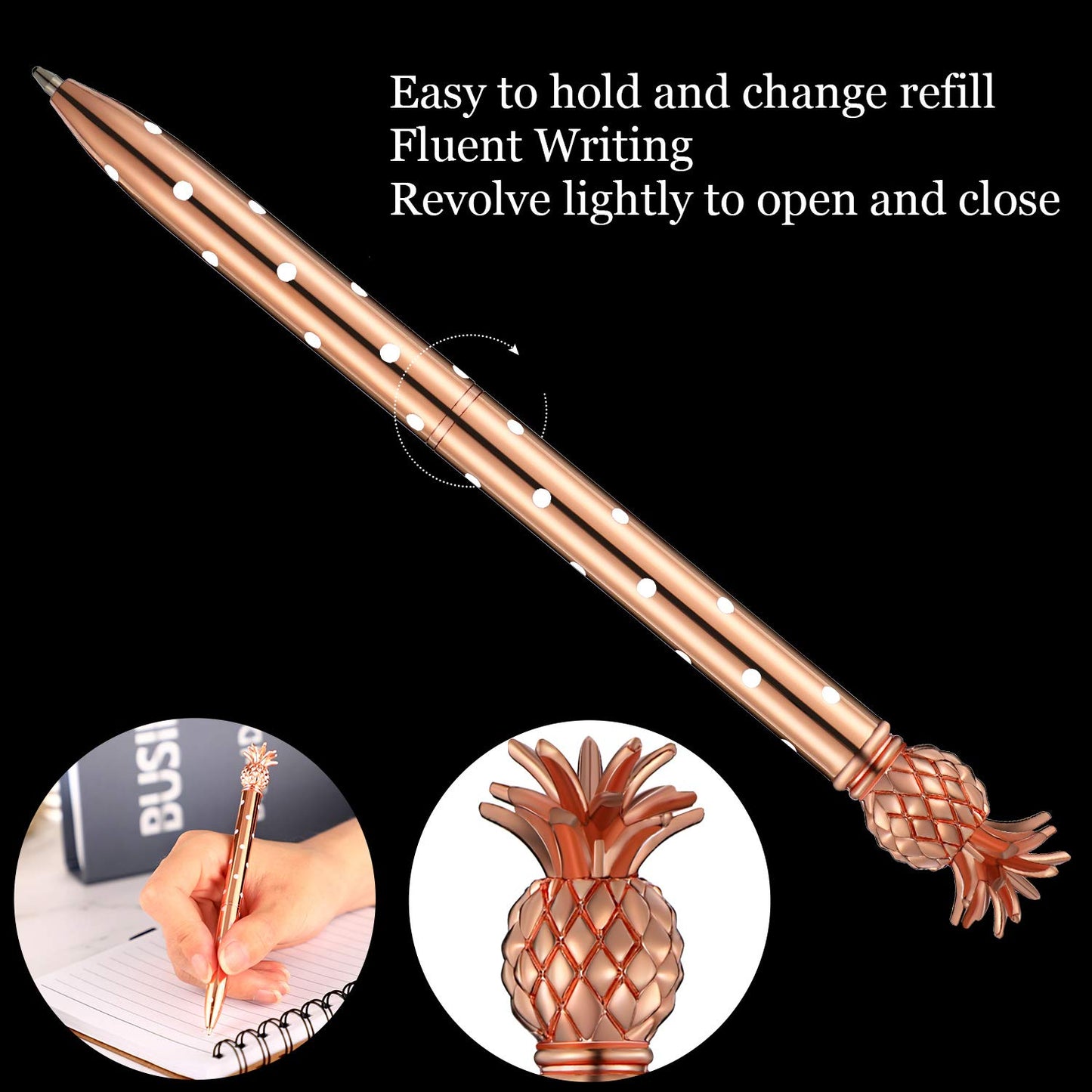 Outus Pineapple Pens Metal Ballpoint Rose Gold Pens for Graduate Back to School Gifts Black Ink Office Supplies Birthday Wedding Baby Shower Presents,1.0 mm(4 Pieces)