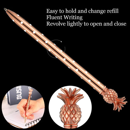 Outus Pineapple Pens Metal Ballpoint Rose Gold Pens for Graduate Back to School Gifts Black Ink Office Supplies Birthday Wedding Baby Shower Presents,1.0 mm(4 Pieces)