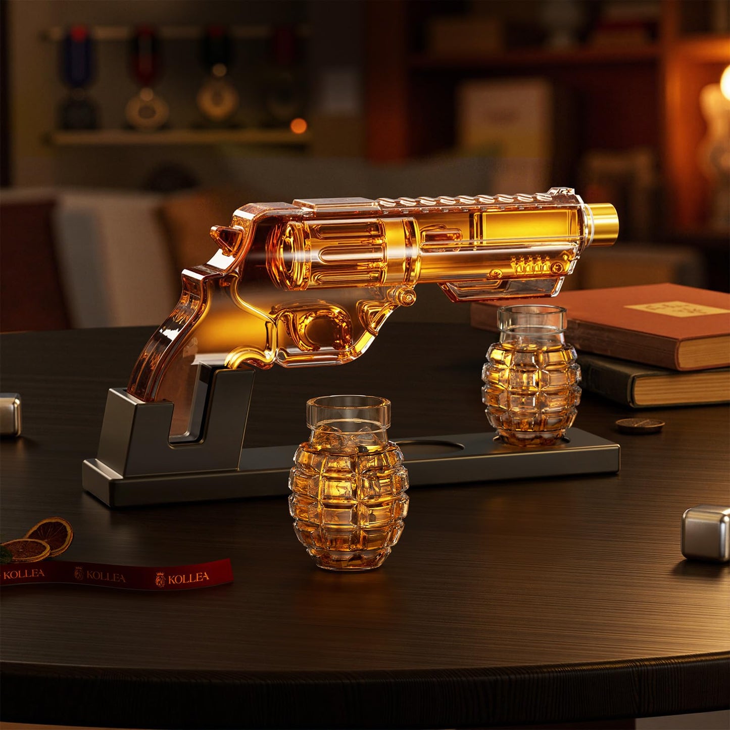 Kollea Whiskey Decanter Set with Grenade-Shaped Shot Glasses, Anniversary Birthday Gifts for Men Who Have Everything, Whiskey Gifts for Father, Husband, Boyfriend & Military Enthusiasts, Fathers Day