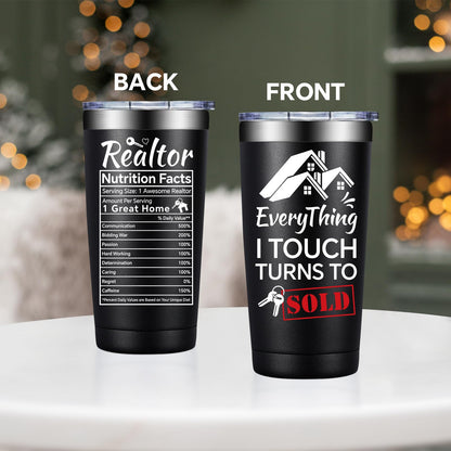 SpenMeta Realtor Gifts for Women, Men - Closing Gifts for Realtors - Real Estate Agent Supplies - 20oz Everything I Touch Turns To Sold Tumbler Cup
