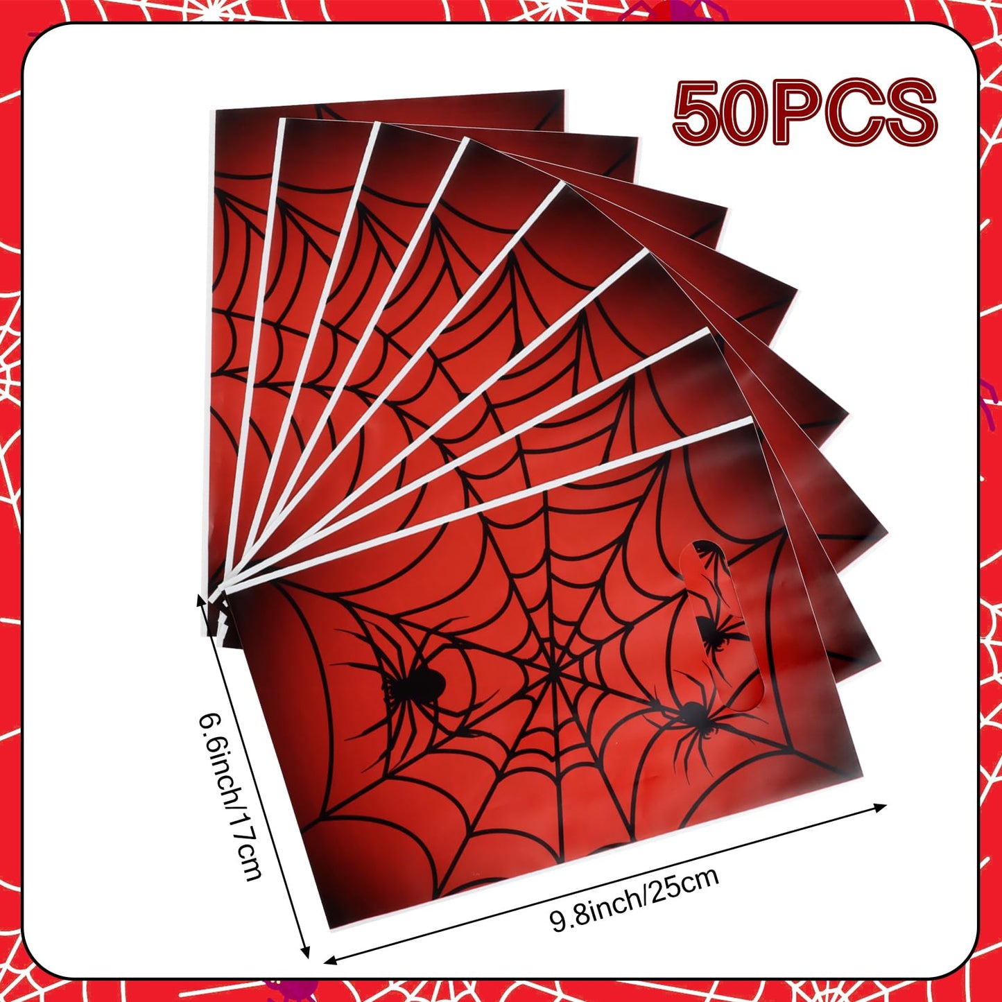 Hooqict 50PCS Spider Web Goodie Bags Party Favors Plastic Spider Gift Bags with Handle Snack Goody Treat Candy Bag for Kids Boys Cartoon Birthday Party Decorations Supplies