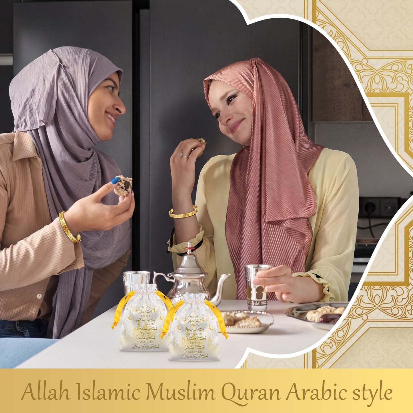 Tondiamo 15/30 Set Eid Al-adha Ayatul Kursi Bracelets Bulk Ramadan Eid Mubarak Gifts for Women Muslim Quran Allah Bangle Arabic Calligraphy Cuff Bracelet Islamic Jewelry with Bag for Party