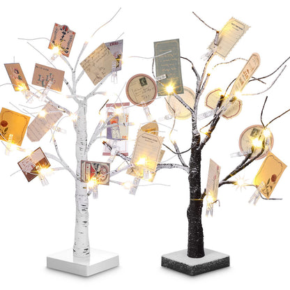 Coume 2 Pcs Money Tree Gift Holder Gift Card Holder with 18 Inch LED Lights Birch Money Tree Decorations Battery Powered Tables Centerpieces with 30 Clear Clips for Father's Day Party Wedding Birthday