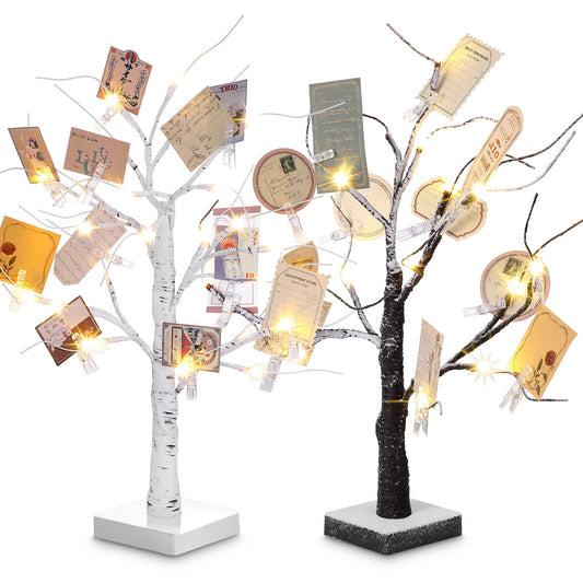 Coume 2 Pcs Money Tree Gift Holder Gift Card Holder with 18 Inch LED Lights Birch Money Tree Decorations Battery Powered Tables Centerpieces with 30 Clear Clips for Father's Day Party Wedding Birthday