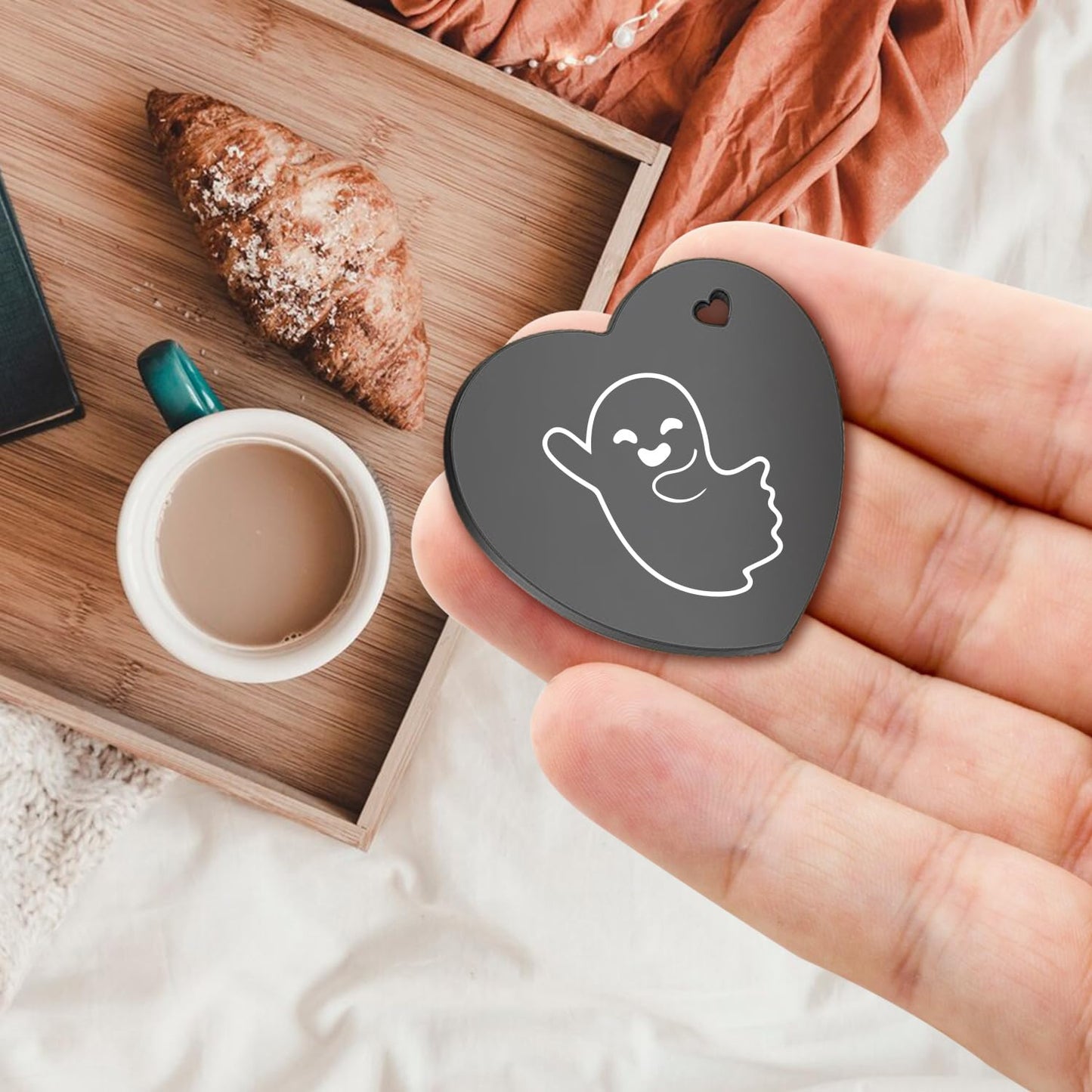Black Stainless Steel Double-Sided Heart Shaped Token with Leather Bag Long Distance Relationship Valentine's Gift for Couples Boyfriend Girlfriend