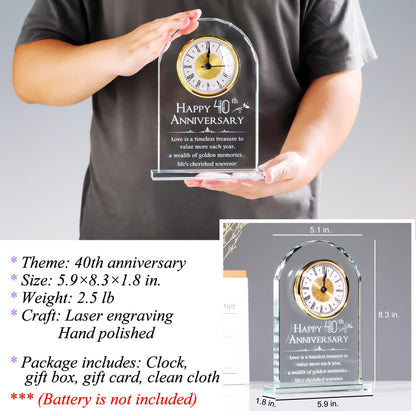 YWHL 40th Wedding Anniversary Clock Gifts for Husband Wife, Happy 40th Anniversary Clock for Parents, 40 Year Anniversary Surprise Gifts for Couple (Battery not Included)