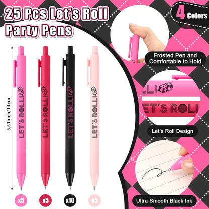 Sayglossy 25 Pcs Let's Roll Ballpoint Pens Gifts Bulk for Guests Women Dice Players Casino Themed Wedding Party Supplies Las Vegas Night Party Favors