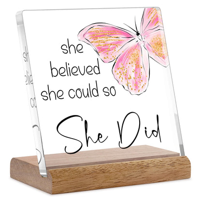 FreeJac Congratulations Gifts for Women - College Graduation Gifts for Her New Job Gifts - She Believed She Could so She Did Acrylic Plaque Sign Office Inspirational Promotion Gift for Coworker