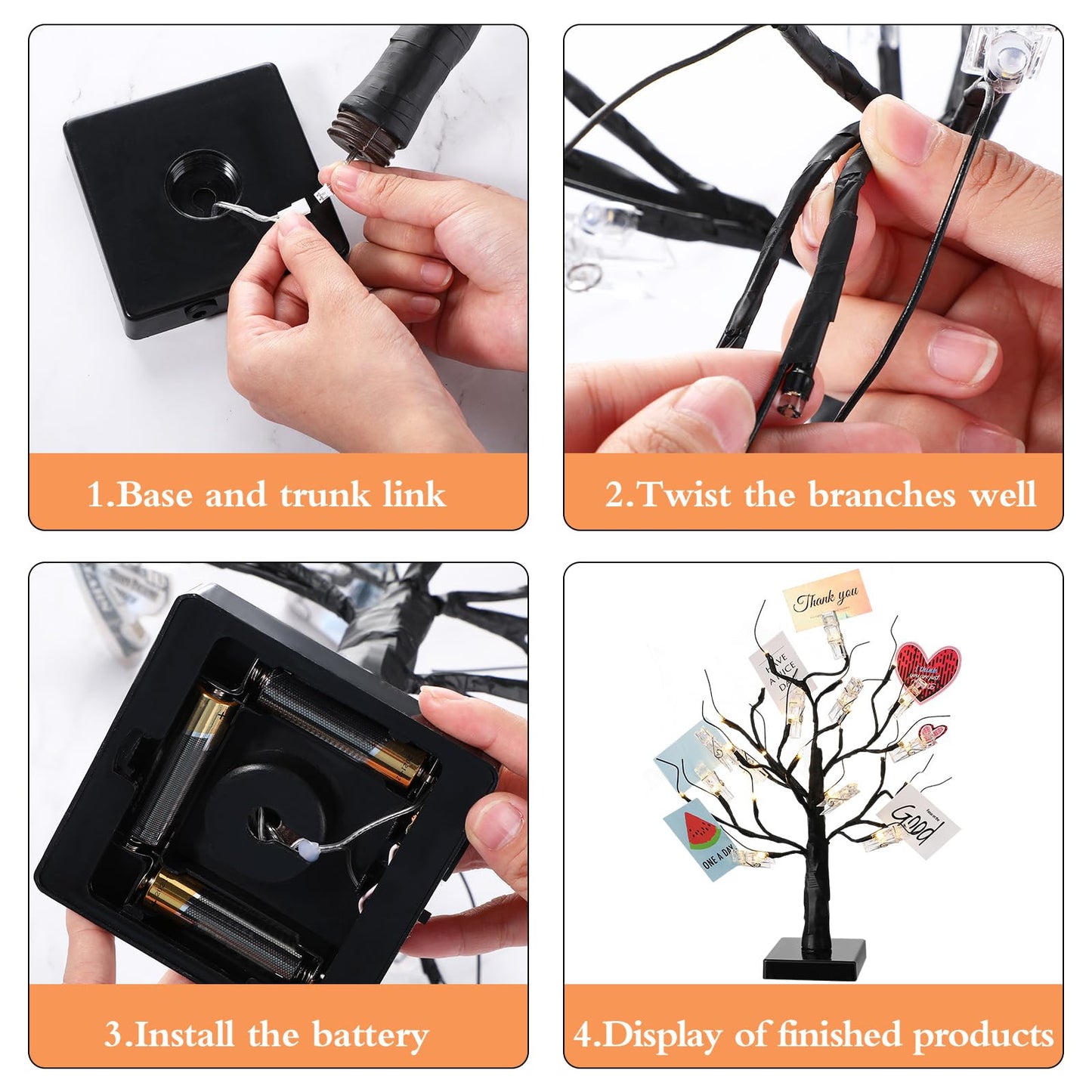 Mudder Money Gift Cards Tree Easter Lighted Birch Tree 24 LED Wedding Card Holder with 12 Clips for Spring Graduation Memorial Day Birthday Party Home Photo Memo(Fresh Style,Black, Warm White)