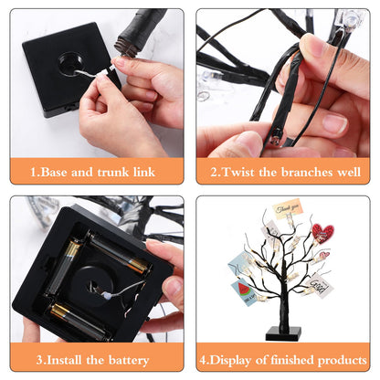 Mudder Money Gift Cards Tree Easter Lighted Birch Tree 24 LED Wedding Card Holder with 12 Clips for Spring Graduation Memorial Day Birthday Party Home Photo Memo(Fresh Style,Black, Warm White)