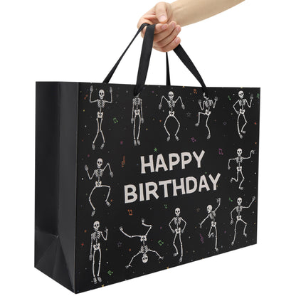 wishinside 16.5'' Extra Large Black Birthday Gift Bag Set with Handles, Greeting Card, Tissue Papers and Stickers for Men Boys Kids Teens for Birthday Party, 1 Pcs