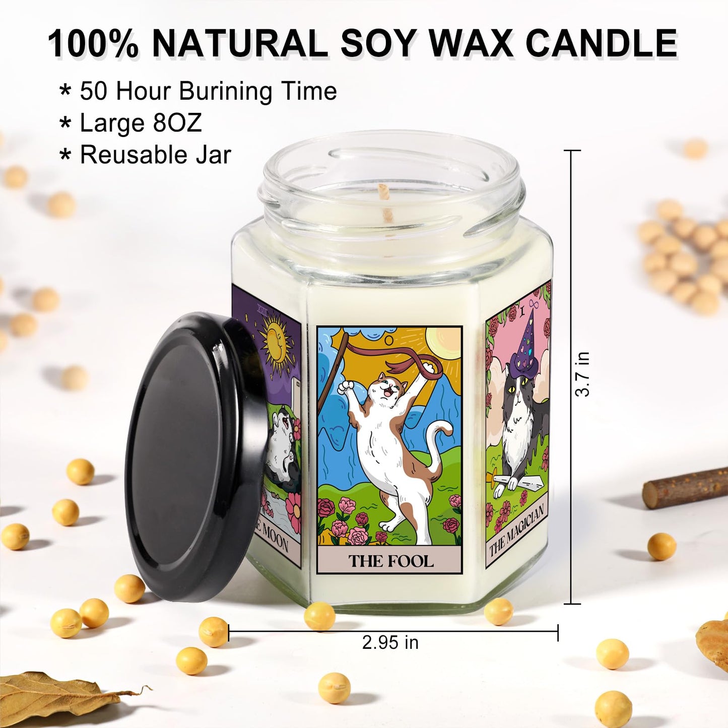 Gifts for Women-Best Friend Birthday Gift for Female-Astrology Gift for Friends-Witchy Gifts for Sister-Funny Candles for Her,Sister,Mom,BFF-Tarot Cat Lavender Candles-8oz Candle Jars