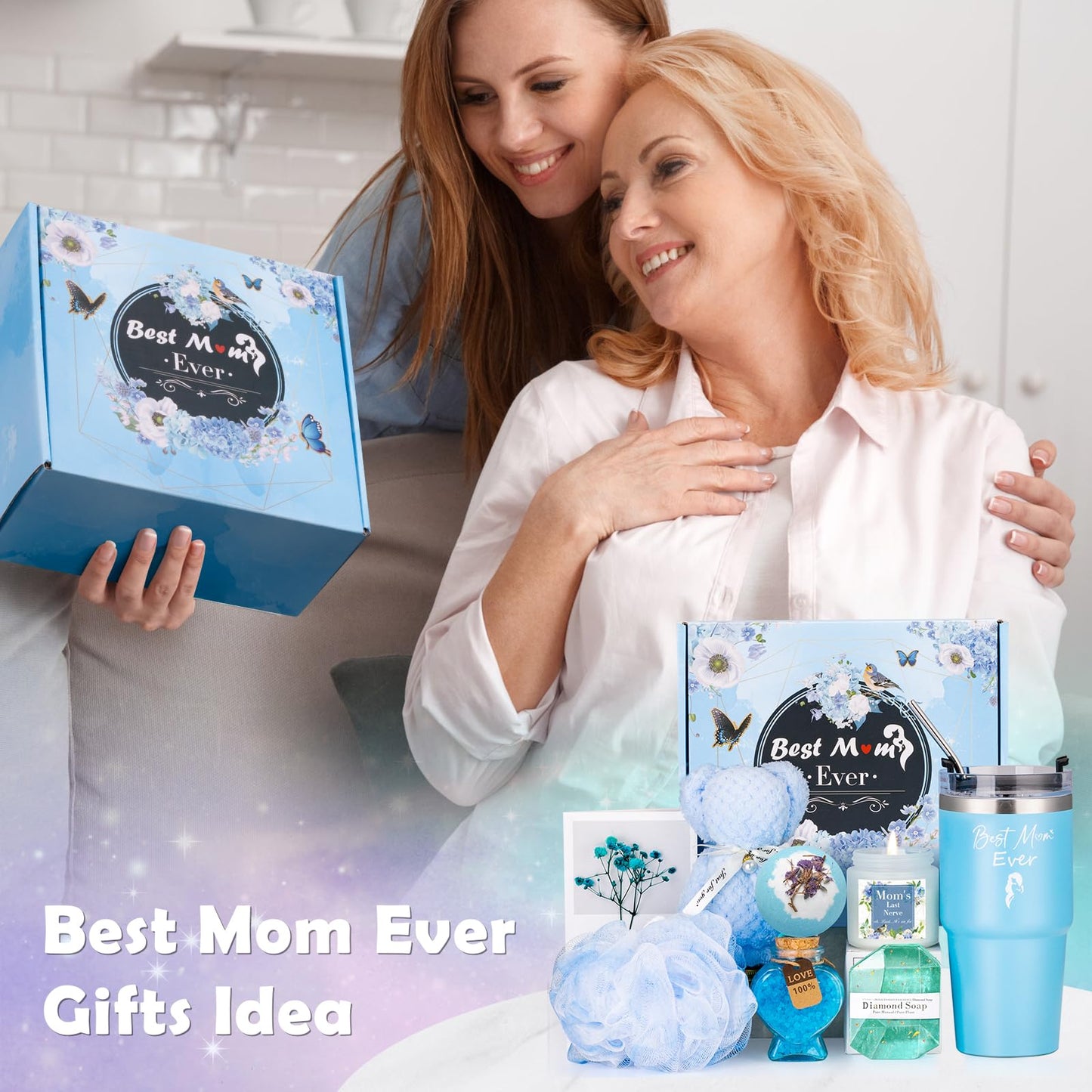 Mom Birthday Gifts Ideas Basket for Moms Mama Mother from Daughter Son Child, Mothers Day Gifts, New Mom Gift, Relaxing Spa Bath Set for Mama 20oz Tumbler