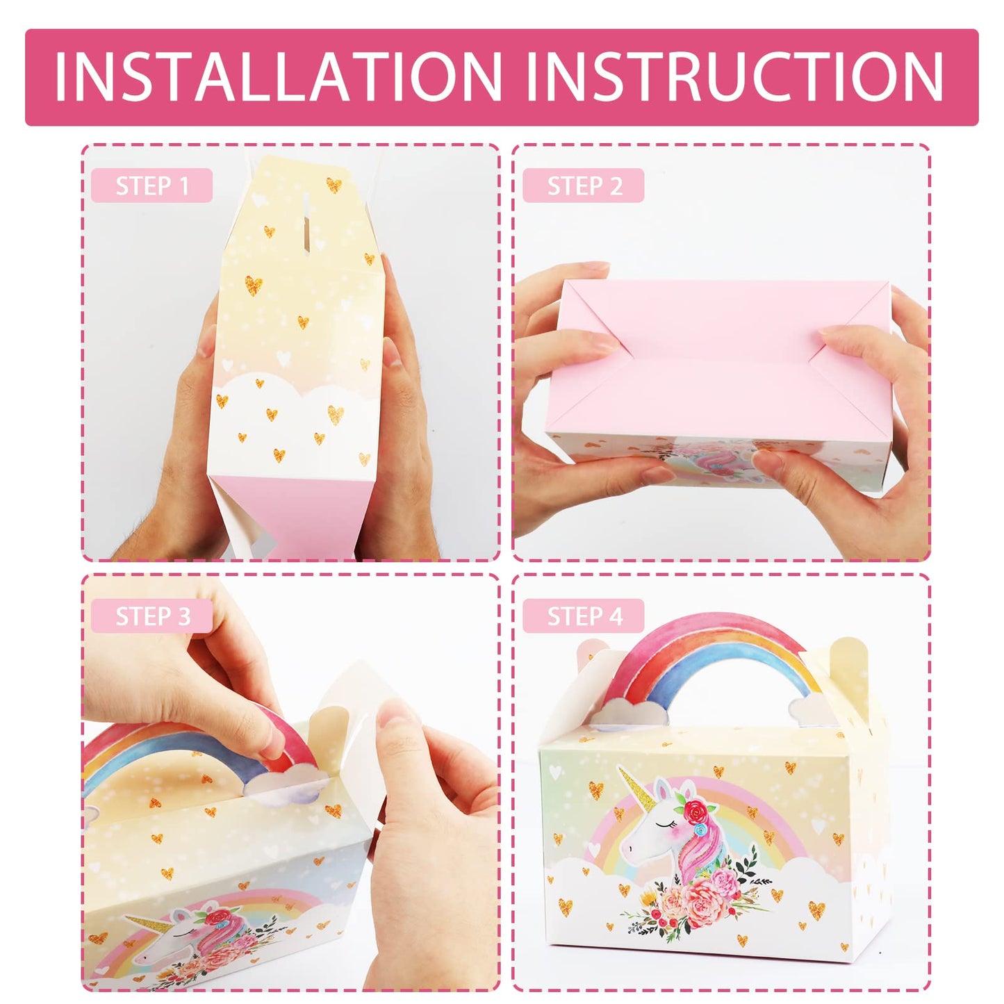 Tevxj 12 Pack Unicorn Party Favor Treat Boxes Unicorn Goodies Gift Boxes Party Supplies Birthday Bags Pastel Rainbow Theme Candy Bag for Girls Birthday Kids Decoration 6 x 3 x 3.5 Inches