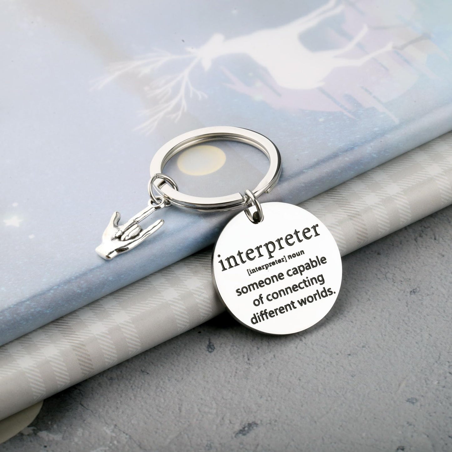 ENSIANTH Interpreter Keychain Sign Language Teacher Thank You Gift Interpreter Deaf Charm ASL Hand Gesture Translator Gift