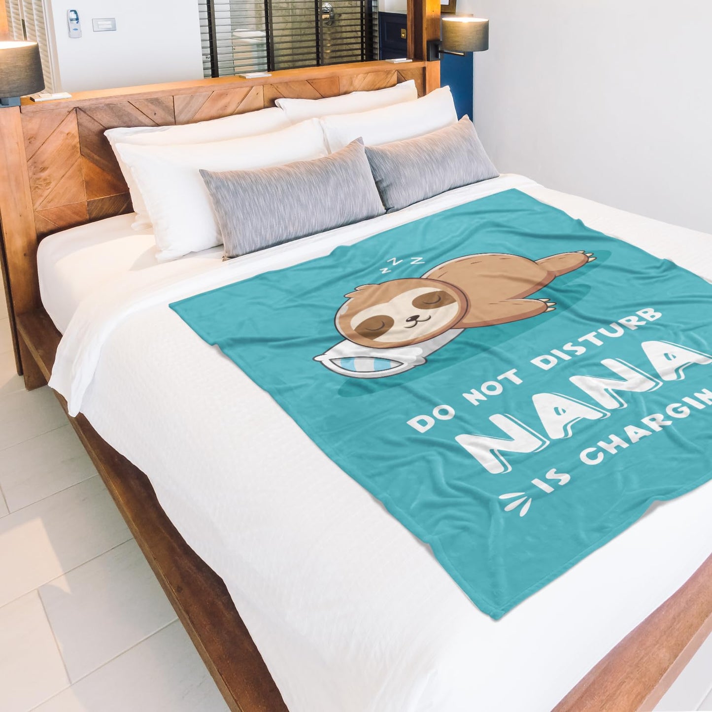 Funny Nana Gifts for Mothers Day, Nana is Charging Sloth Blanket, Nana Birthday Gifts, Gifts for Nana from Grandkids for Mothers Day Christmas, Soft Sloth Throws Blankets for Nana 60"X50"