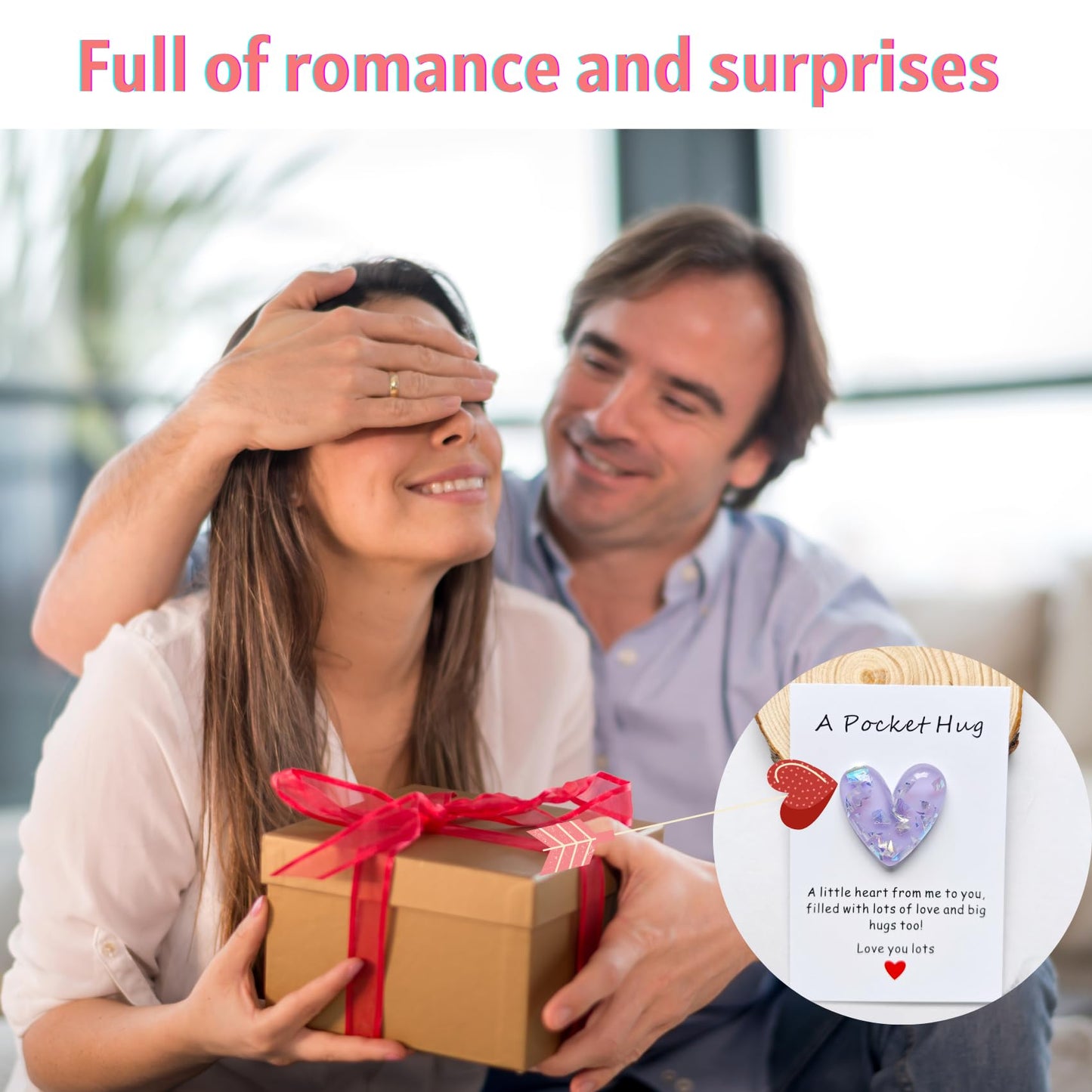 YOJO Pocket Hug Heart with Greeting Cards, Long Distance Relationship Gifts, Gifts for Boyfriend Girlfriend, I Love You Gift for Him Her (Purple)