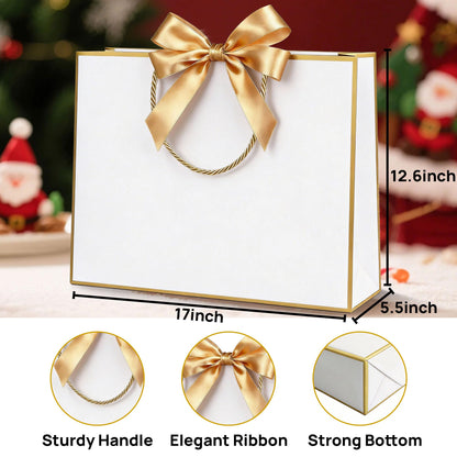 JOYIT 6 Pack Extra Large White Gift Bags - 17x5.5x12.6 Inch Gift Bags with Handles and Ribbon, XL Gifts Wrap Bags for Presents, Wedding, Birthday, Bridal Shower, Valentines Day, Baby Shower, Party