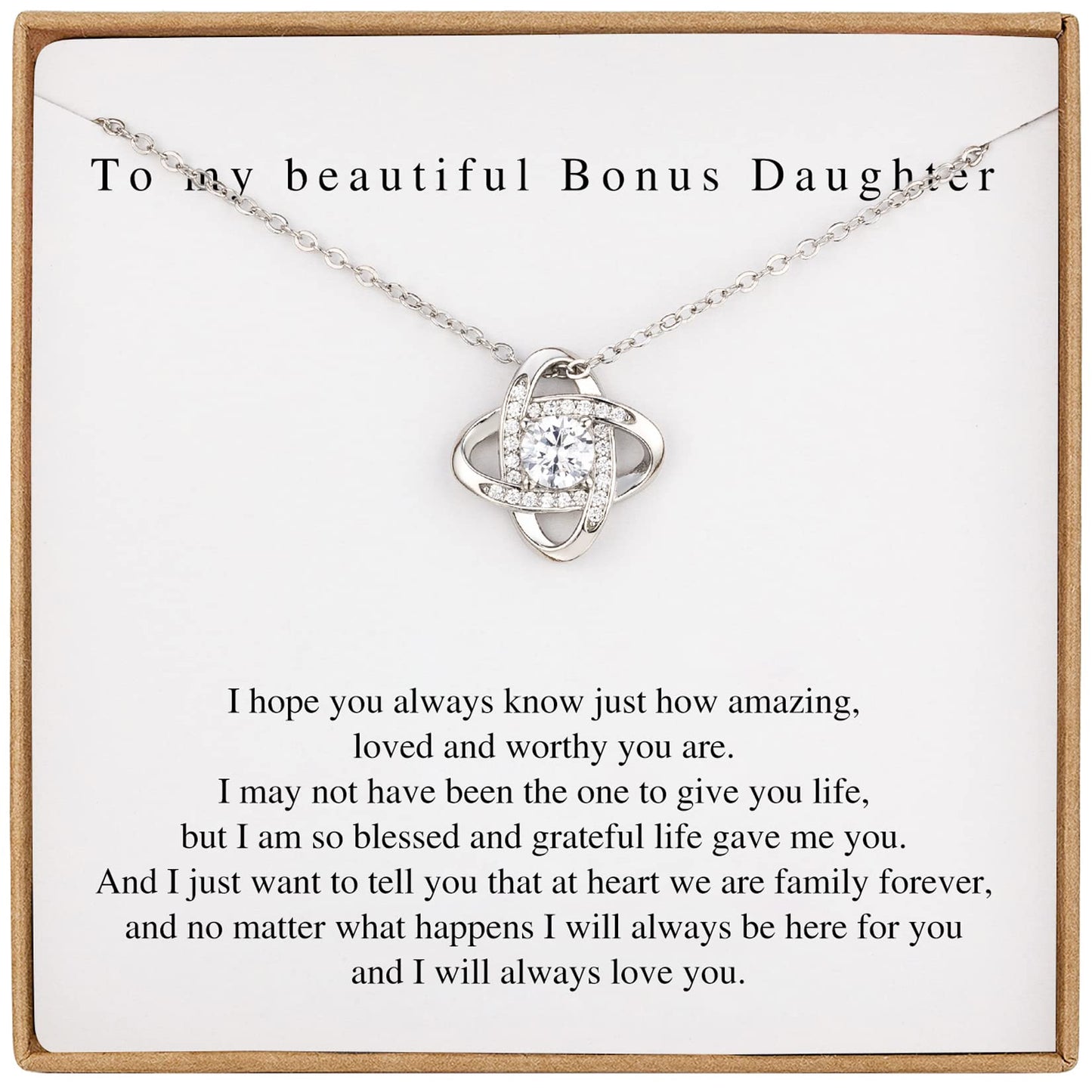 Bonus Daughter Gifts Bonus Daughter Necklace from Bonus Mom & Stepdad Silver Knot Necklace for Stepdaughter Gifts from Stepmom