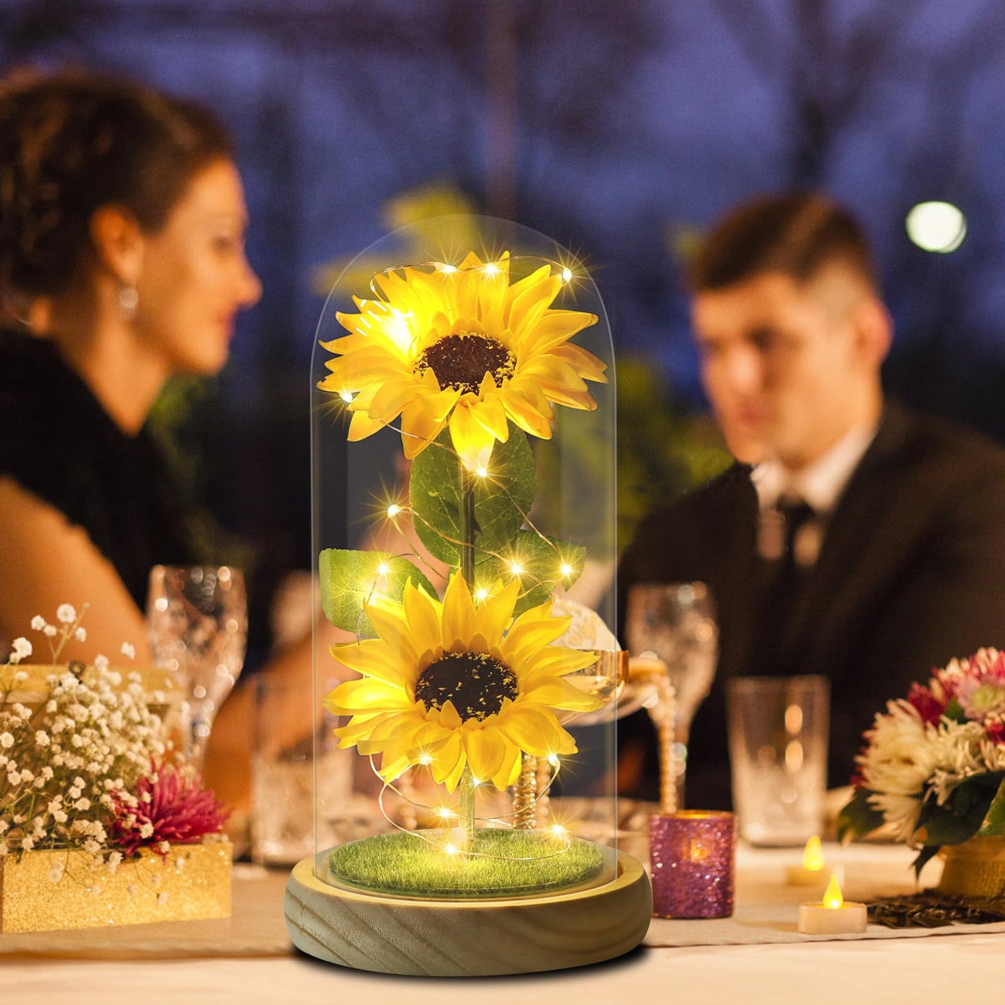 Mothers Day Gifts Sunflower Gifts for Women Mom Grandma, Enchanted LED Sunflower Lamp, Unique Artificial Flowers in Glass Dome, Present for Christmas,Birthday, Anniversary, Wedding,Mother's Day